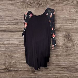 Floral Sleeve Black Women's Top